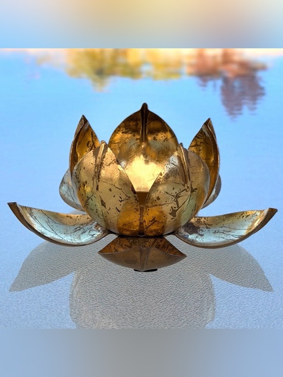 Other - Metal Gold-Colored Lotus Flower Tea Light Holder, Mid-Century Modern